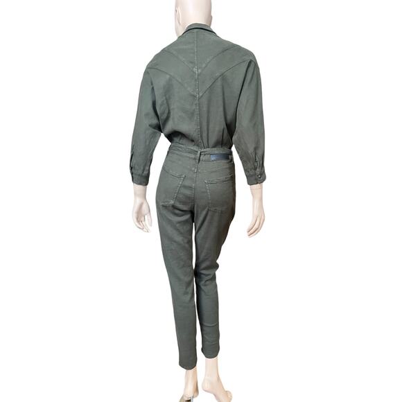 The Kooples Studded Kaki Linen Belted Jumpsuit Size 1 French Brand True To Size - Picture 12 of 15